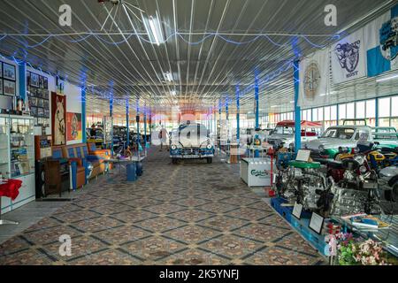 Interieur des Retro-Salons Tulpar in der Region Almaty in Kasachstan Stockfoto