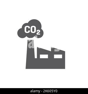 CO2 Cloud Factory schwarzes Vektorsymbol. Symbol für CO2-Emissionen in der Industrie. Stock Vektor