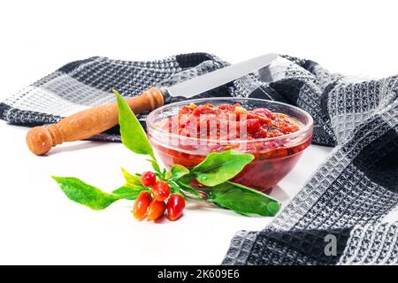 Ajvar - EIN roter Pfeffer Verbreitung traditionell in der hergestellt Balkan Stockfoto