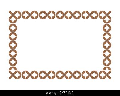 Rechteckiger Rahmen. Für Text platzieren. Goldene Blütenblätter. Isoliert auf weißem Hintergrund. Für Etiketten, Aufkleber. Stockfoto