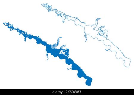 Kamianske Reservoir (Ukraine, Dnjepr River) Karte Vektordarstellung, scribble Skizze Kamians'ke vodoskhovyshche Karte Stock Vektor