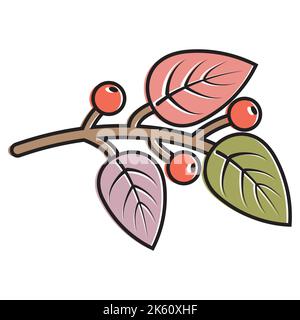 Bunte Herbstblätter und Beeren. Isoliert auf weißem Hintergrund. Einfache Cartoon flachen Stil. vektor-Illustration Stock Vektor