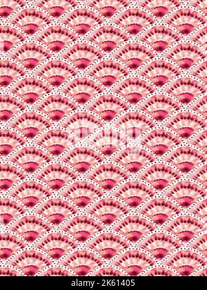 Nahtlos handgemaltes Muschelmuster in Aquarell, abstraktes Fischschuppenmuster, ornamentales Muschelmuster in Textil Stockfoto