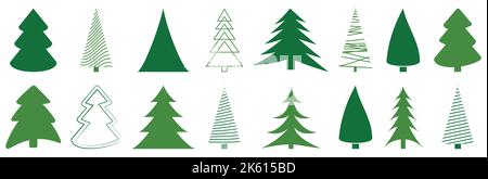 Grüne Symbole Des Weihnachtsbaums. Weihnachtssymbole. Vektorgrafik Stock Vektor