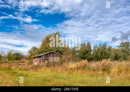 Hölzerne Jägerhütte, im Herbst Landschaft, Tschechische Republik, Europa Stockfoto