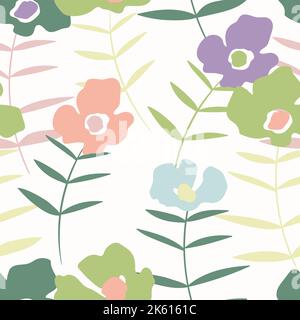Nahtloses Blumenmuster mit Rosen auf Basis traditioneller Volkskunst-Ornamente. Bunte Blumen auf weißem Hintergrund. Doodle-Stil. Vektorgrafik Stock Vektor