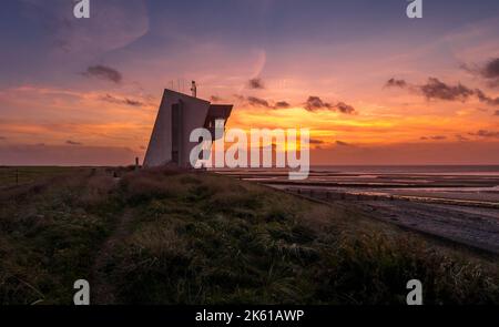 Rossall Point Watch Tower bei Sonnenuntergang Stockfoto