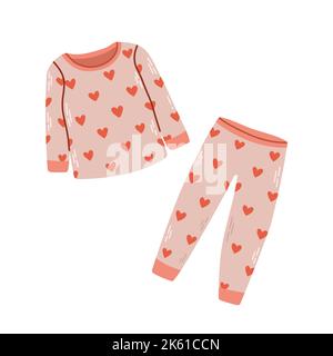 Schlafanzug für Mädchen Pyjama, Nachthemd, Schlafanzug, isolierte Vektor eps 10 in roten Herzen Stock Vektor