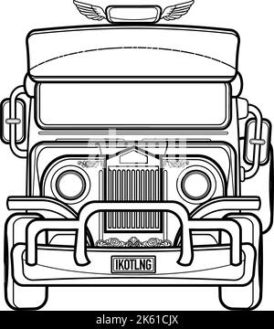 Vektor Clipart Transport Linie Zeichnung Vorderansicht jeepney Stock Vektor