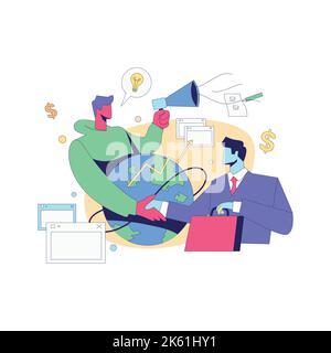 Zwei Geschäftsleute, die einen Deal machen, das Konzept des Affiliate-Marketing-Managements Stock Vektor
