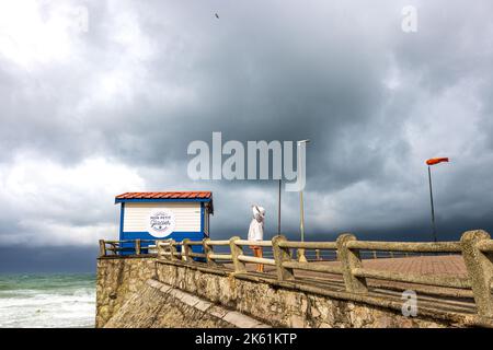 Personne regardant la mer sur la digue d'Ambleteuse, France, Pas de Calais, été Stockfoto