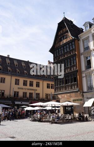 Das Kammerzell-Haus in Straßburg, der Bau dieses Hauses, dessen Halbwertshaus zu den ältesten der Stadt gehört Stockfoto