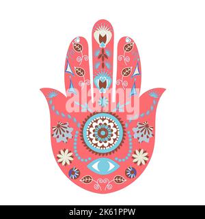 HAMSA Handillustration, Hand oder Miriam, böse Augenschutz. Stockfoto