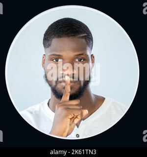 shush Geste Halten Sie ruhig Avatar Mann shh Porträt Stockfoto