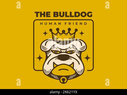 Retro Art Illustration Design eines wütenden Bulldog Gesicht mit Krone Stock Vektor