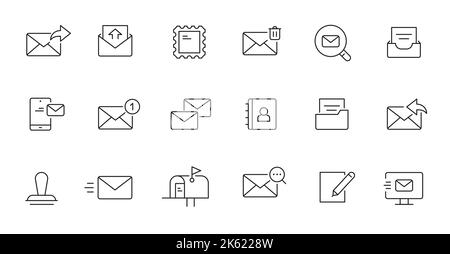 Symbol für Mailbox-Leitung eingestellt. Briefsendung, E-Mail-Kontakt, Spam, Adressbuch bearbeitbares Umrisssymbol. Vektorillstration. Stock Vektor