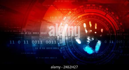 2D Illustration Konzept der Fingerabdruck-Scanning-Technologie Stockfoto