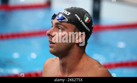 1.. AUGUST 2021 - TOKIO, JAPAN: Gregorio PALTRINIERI aus Italien reagiert beim Freestyle-Finale der Schwimmmänner 1500m bei den Olympischen Spielen 2020 in Tokio auf den 4.. (Foto: Mickael Chavet/RX) Stockfoto