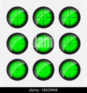 Verschiedene Waffen Nachtsicht, Scharfschützengewehr optische Scopes. Jagdgewehr-Sucher mit Fadenkreuz. Ziel, schießen Marke Symbol. Militärisches Zielschild Stock Vektor