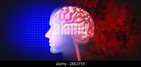 Psychischer Hintergrund und Kopf-Gehirn-Konzept als menschliches Gesichtsprofil als neurologische oder neurologische Symbol für Gedächtnisverlust mit Dimmenz wie Alzheimer Stockfoto