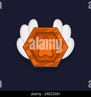 Spielerfolge Abzeichen oder Rang Symbol Cartoon. Bronzemedaille oder Medaillenprämie. Level up Münze mit Stern und Element für ui-Asset. Trophäen Symbol Vektor-illuu Stock Vektor