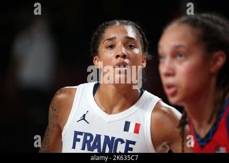 25.. JULI 2021 - SAITAMAN, JAPAN: Gabby WILLIAMS #15 von Frankreich während der Basketball-Vorrunde der Frauen Ein Spiel zwischen den USA und Frankreich bei den Olympischen Spielen 2020 in Tokio (Foto: Mickael Chavet/RX) Stockfoto