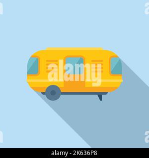Flacher Vektor mit Camper-Symbol. Auto-Anhänger. Camping-Reisen Stock Vektor