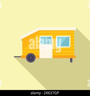 Flacher Vektor mit Anhänger-Symbol für Reisen. Auto-Bus. Zelten Sie nach Hause Stock Vektor