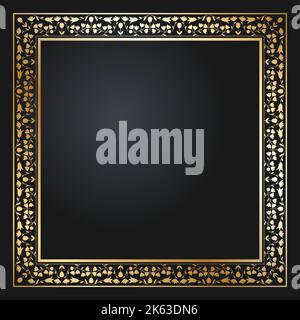 Floraler rechteckiger goldener Rahmen. Festliches Design. Goldrand mit Blumen. Vektorgrafiken Stock Vektor