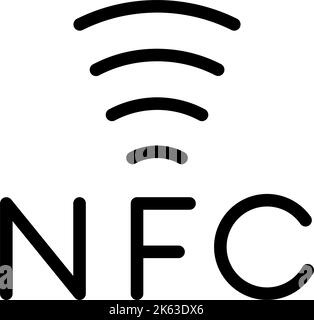 Nahfeldkommunikation, schwarzes NFC-Symbol. Wireless-Pay-Schild. Kontaktloses NFC-Zahlungssymbol Stock Vektor