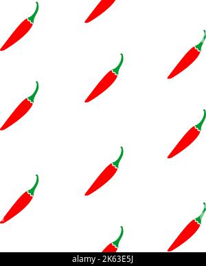 Handgezeichnetes Paprikamuster. Set aus roten, heißen Chilischoten. Landwirtschaftliche Produkte. Vegetarisch gesunde Lebensmittel. Hintergrund von farbigem Pfeffer. Vektorgrafik. Stock Vektor