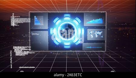 Bild des Scannens und der Datenverarbeitung über der Stadtlandschaft Stockfoto