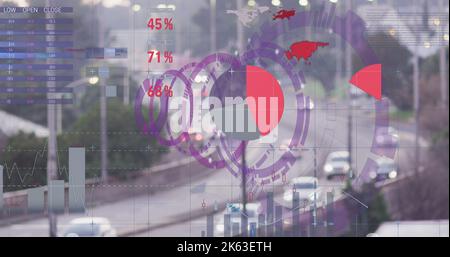 Bild des Scannens und der Datenverarbeitung über der Stadtlandschaft Stockfoto