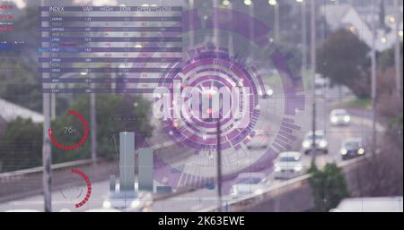 Bild des Scannens und der Datenverarbeitung über der Stadtlandschaft Stockfoto