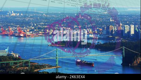 Bild des Scannens und der Datenverarbeitung über der Stadtlandschaft Stockfoto