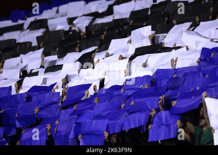 Zagreb, Kroatien. 11. Oktober 2022. ZAGREB, KROATIEN - 11. OKTOBER: Fans auf den Tribünen während des UEFA Champions League-Spiels der Gruppe E zwischen Dinamo Zagreb und dem FC Salzburg am 11. Oktober 2022 im Maksimir-Stadion in Zagreb, Kroatien. Foto:Sanjin Strukic/PIXSELL Credit: Pixsell Foto- und Videoagentur/Alamy Live News Stockfoto