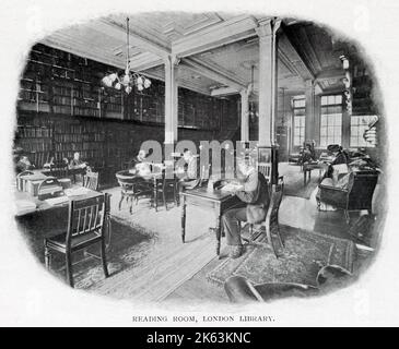 Das Innere des Leseraums in der London Library, in St. James's Square. Stockfoto