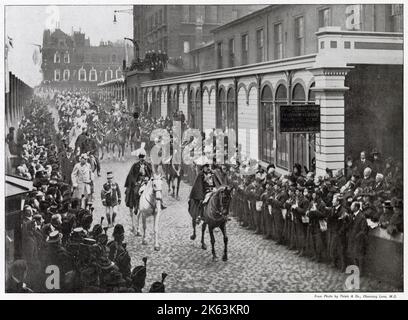 Queen Victorias Beerdigung: Die königliche Kavalkade an der Paddington Station. Stockfoto