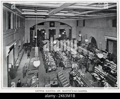 Briefsortierbüro im Postamt St. Martin's-le-Grand, London. Dies war das Hauptpostamt von London zwischen 1829 und 1910. Stockfoto