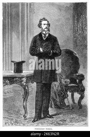 Phileas Fogg ist der Protagonist des Romans „Around the World in Eighty Days“ von Jules Verne aus dem Jahr 1872. Stockfoto