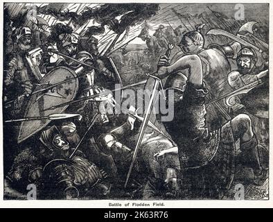 Höhepunkt der Schlacht von Flodden, Northumberland, zwischen England und Schottland. Stockfoto