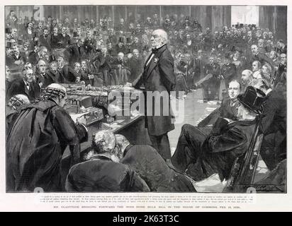 Premierminister William Ewart Gladstone (1809-1898), der seine Rede zur Einführung des Home Rule Bill feierte und Irland eine begrenzte Selbstverwaltung innerhalb des britischen Empire gewährte. Stockfoto