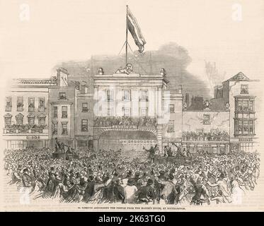 LAJOS KOSSUTH Lajos Kossuth, ungarischer Patriot und Staatsmann, spricht nach seiner Ankunft in Großbritannien vor dem Bürgermeisterhaus in Southampton vor Menschenmassen. Datum: 1802 - 1894 Stockfoto