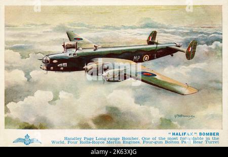 'Halifax' Bomber - Handley Page Langstreckenbomber. Eines der beeindruckendsten in der Welt. Vier Rolls-Royce Merlin Engines. Vierkantige Bolton Paul-Heckturmdrehscheibe. Stockfoto