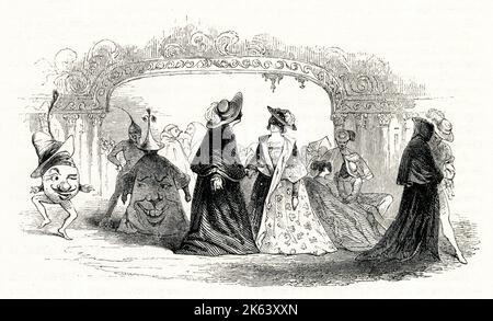 Illustration von Kenny Meadows To Much Ado About Nothing, von William Shakespeare. Menschen, die an einem Maskenball tanzen. Datum: 1840 Stockfoto