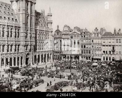 Vintage 19. Jahrhundert Foto: Brussels Bruxelles, Belgien Place de la Hotel de la Ville - Hauptplatz im Stadtzentrum Stockfoto