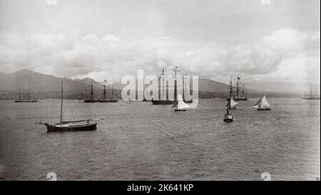 Schiffe im Hafen Vancouver, British Columbia, Kanada 1889. Vintage 19. Jahrhundert Foto. Stockfoto