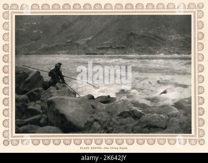 Foto aus einer Fotografie von Donald Mennie, aus seinem Buch The Grandeur of the Gorges, 1926 in China veröffentlicht. Die Bilder machte er während zweier Fahrten auf dem oberen Yangtze Fluss in China: Die erste auf einem Dampfer von Ichang nach Chungking bei schlechtem Wetter und die zweite zwischen Ichang und Wan Hsien. Das Buch endet bei Chungking. Stockfoto