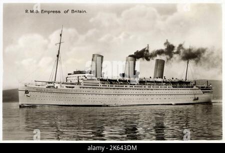 RMS Empress of Britain - ein Dampfturbinen-Ozeandampfer, der zwischen 1928 und 1931 von der John Brown Werft in Schottland gebaut wurde und der Canadian Pacific Steamship Company gehört. Stockfoto