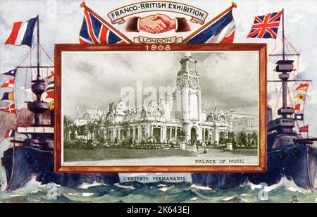 Die Französisch-Britische Ausstellung, White City, London . Der Palast der Musik, auf der Ostseite des Hofes der Künste Gelegen. Eine große öffentliche Messe, die zwischen dem 14. Mai und dem 31. Oktober 1908 stattfindet. Stockfoto